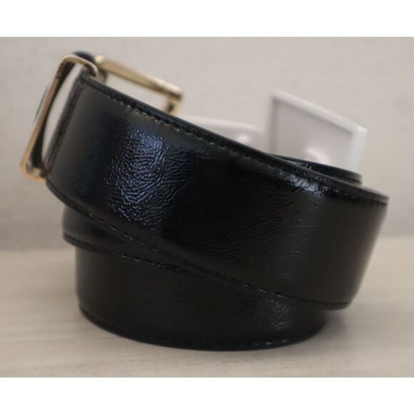 Michael Kors MKB533797C-001 Women Sz XL Black Patent Leather Belt w/Gold Buckle main image 9